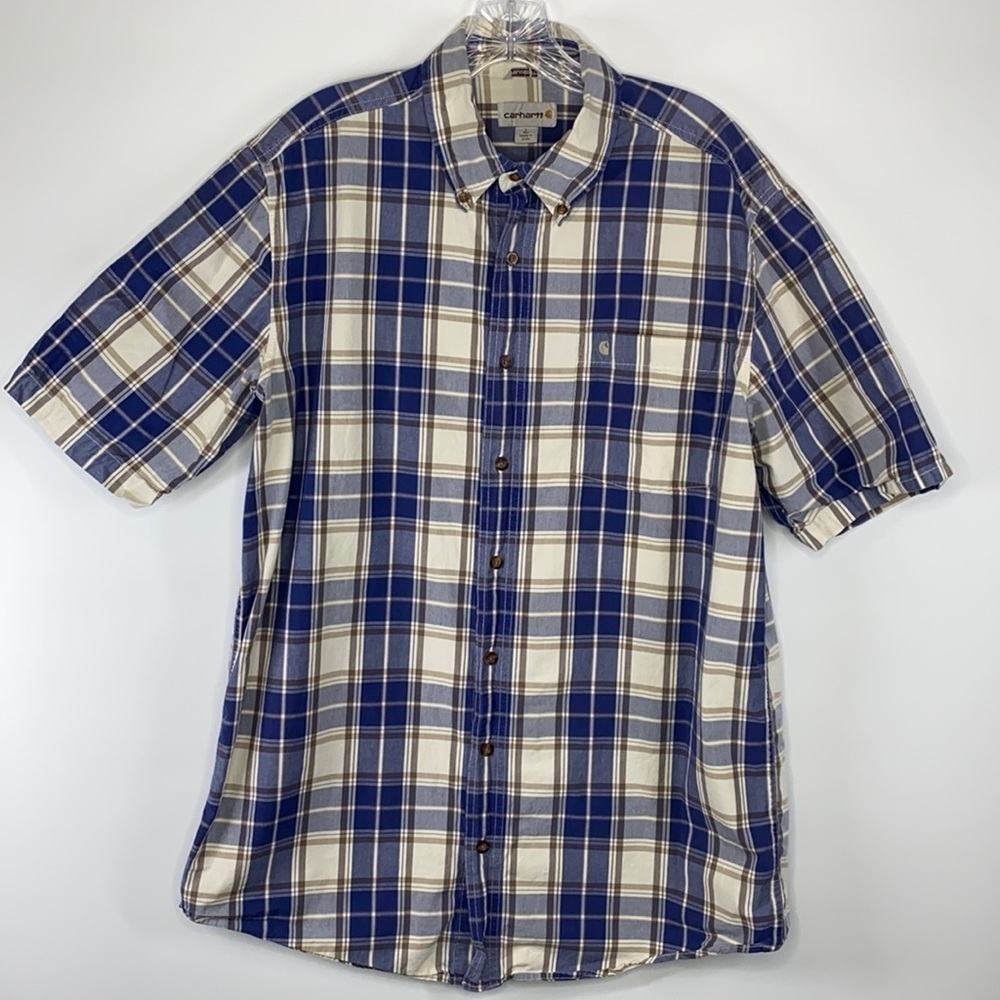 Carhartt Blue Plaid Relaxed Fit Short Sleeve Button Up